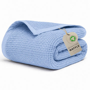 Certified 108"X90" King 100% Organic Cotton Waffle Blanket-Powder Blue