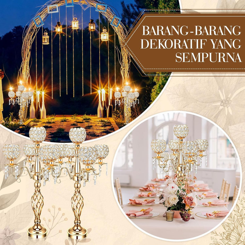 4 Pcs 5 Arm Crystal Candelabra Centerpieces for Table 27 Inch Retro Victorian Crystal Candle Holders Bowl Table