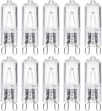 Halogen Light Bulb G9 T4 40W JCD Bi-Pin 120V, 2700K, 10 Pack