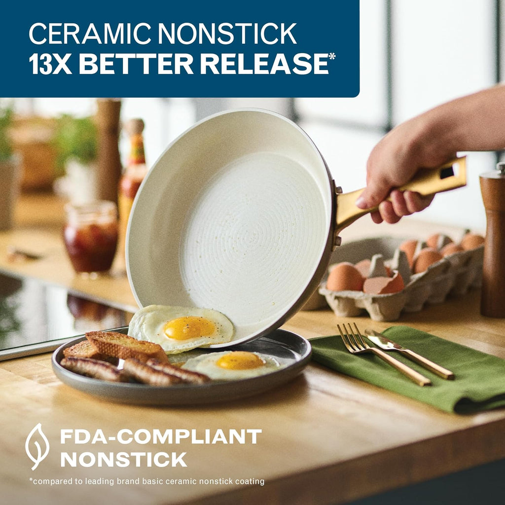 Forged Induction Ceramic Nonstick Cookware Set, 12-Piece, Taupe Pots & Pans