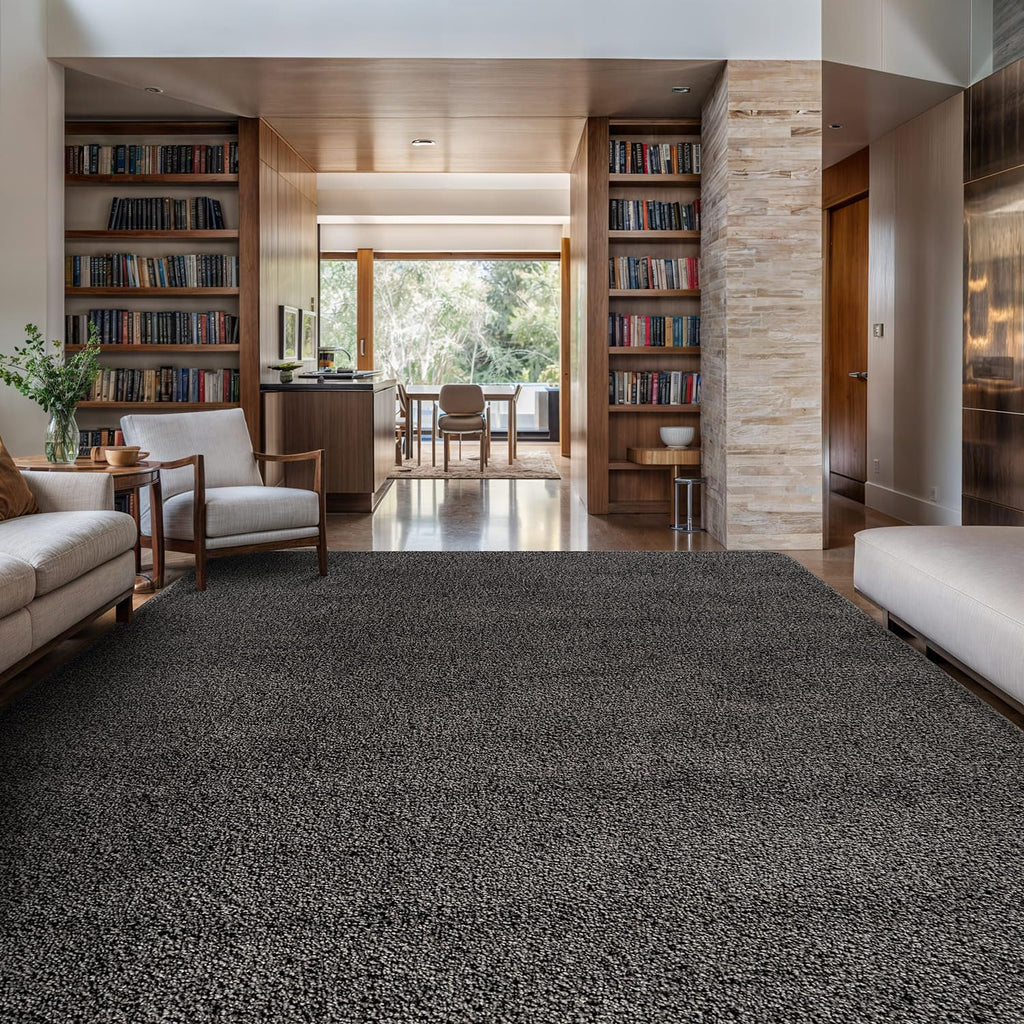 Non Slip Solid Area Rug Dark Gray 9x12 Rubber Back Soft Large Rugs Kitchen Bedroom and Hallway Stain Resistant
