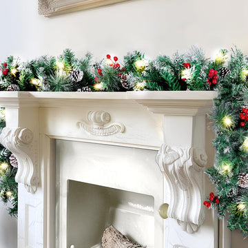 With Lights, Timer Artificial Lighted Garland Indoor for Stairs, Fireplace, 50 Lights Green Garland, Christmas