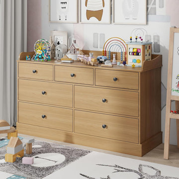 Kids Dresser Cabinet with 7 Drawers and Large Table Top, White Chest of Drawers, Baby Dresser, Kids Bedroom