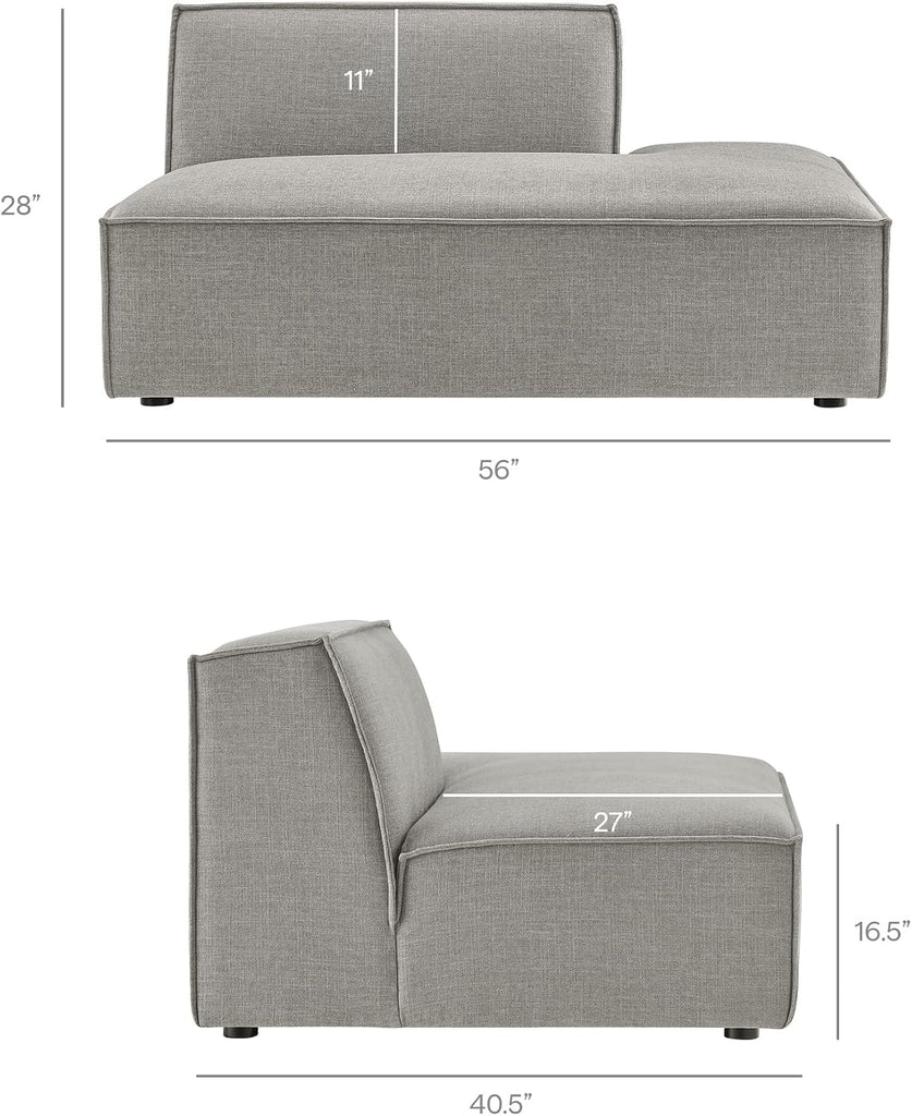 Restore Performance Fabric Upholstered 4-Piece Modular L-Shaped Armless Sectional Sofa in Pewter - Low Profile Couch