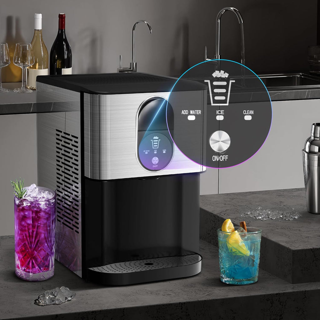 Countertop Nugget Ice Maker, 44lbs/24H Soft Chewable Pebble Ice Machine with Self-Cleaning and One-Click Operation