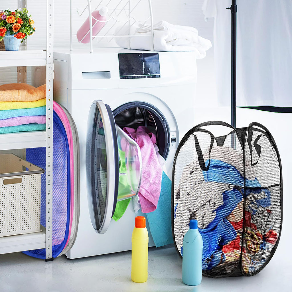 Collapsible Pop Up Laundry Hamper, Extra Large Mesh Foldable Laundry Basket Bag, 28" x 16" x 16", 4 Pack (Black +