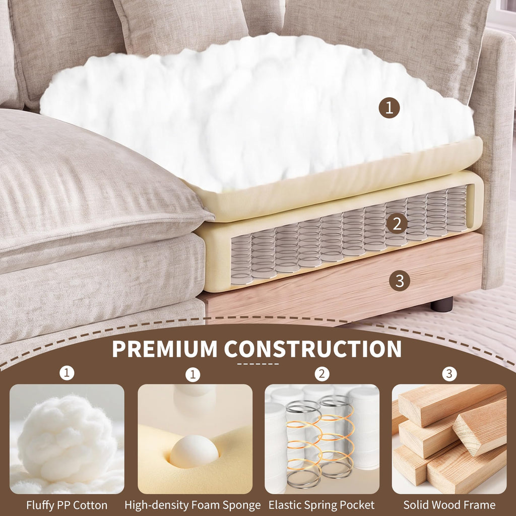 76.7" Cloud Loveseat Couch with Ottoman, Small L Shape Sectional Sofa