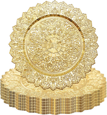 13 Inch Charger Plates Set of 12 - Elegant Reusable Dinner Base Plates for Weddings, Parties, & Holiday Table Decor