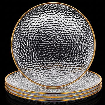 4 Pcs 13 Inch Hammered Glass Charger Plates with Gold Edge