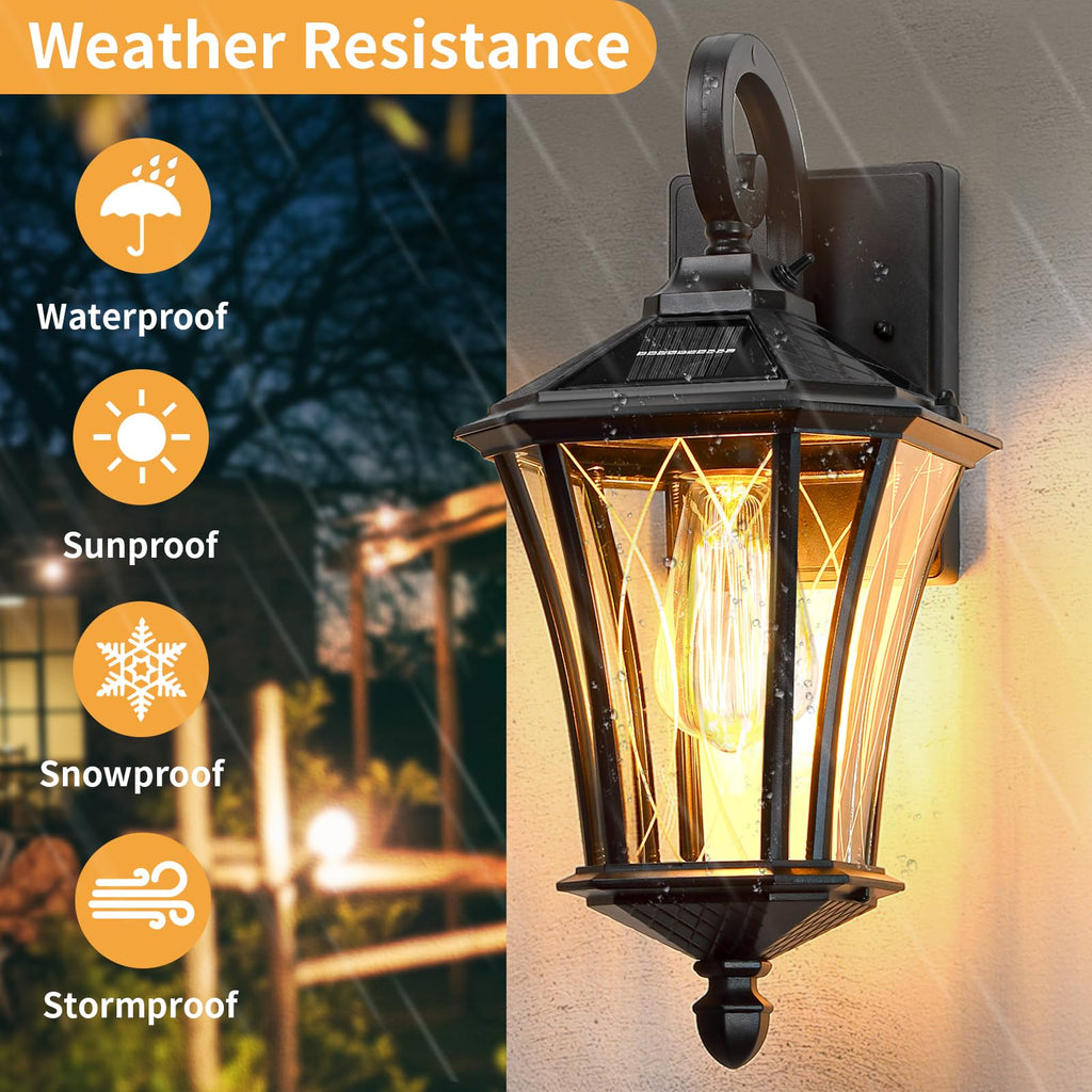 16" Solar Wall Lights, Dusk to Dawn Solar Porch Light, Black, 1 Pack