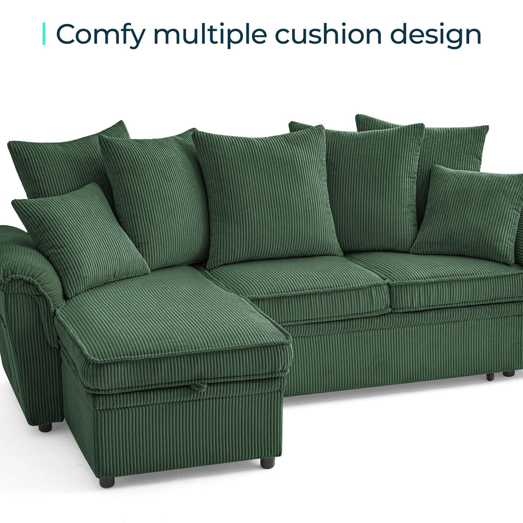 Sectional Couch with Pull Out Bed, Large Corduroy Modular Sleeper Sofa, Storage Chaise, Wide Armrest, 90" 3 Seats