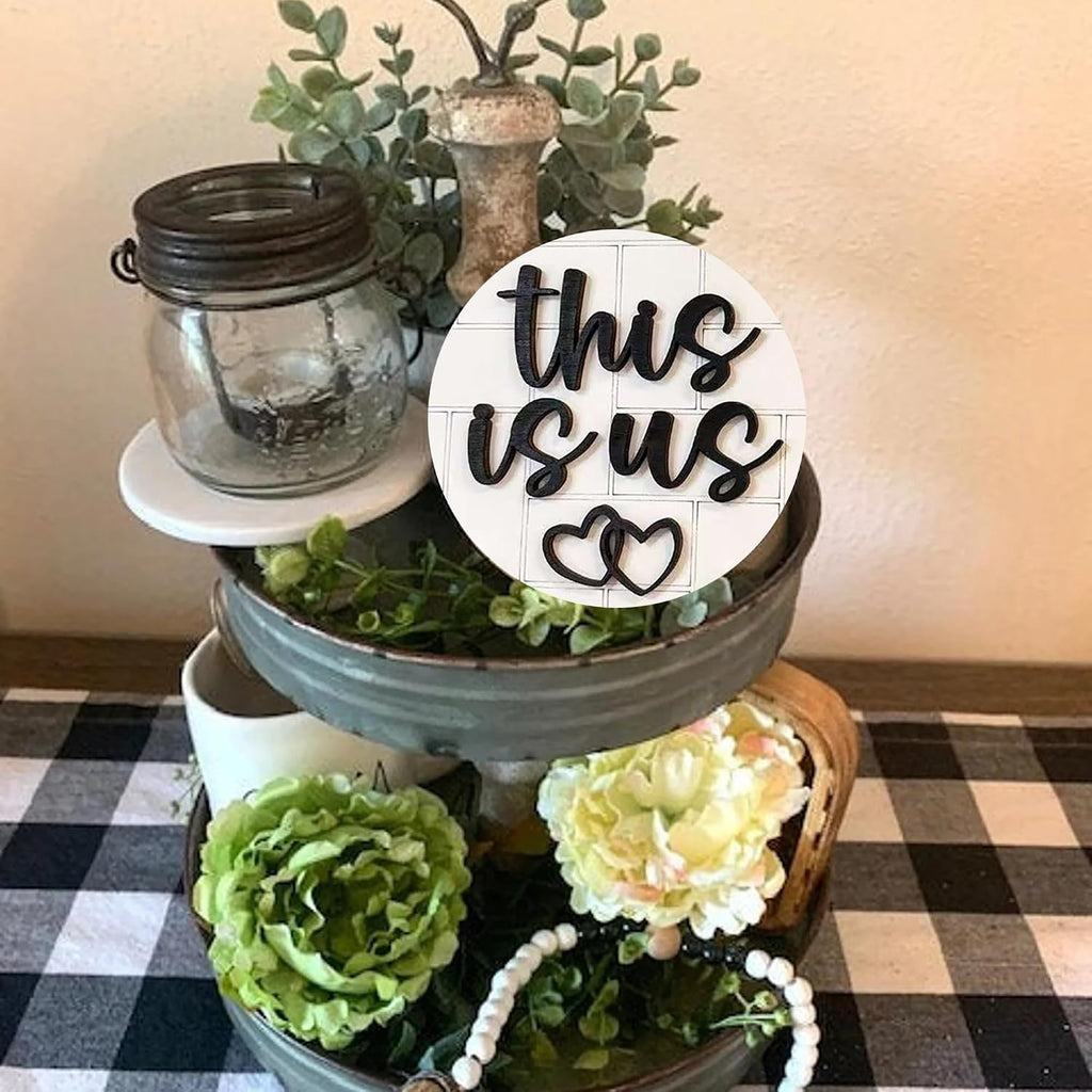 Farmhouse Family Tiered Tray, Wooden Book Stacks This Is Us Our Life Our Story Our Home Signs,Black and White Home