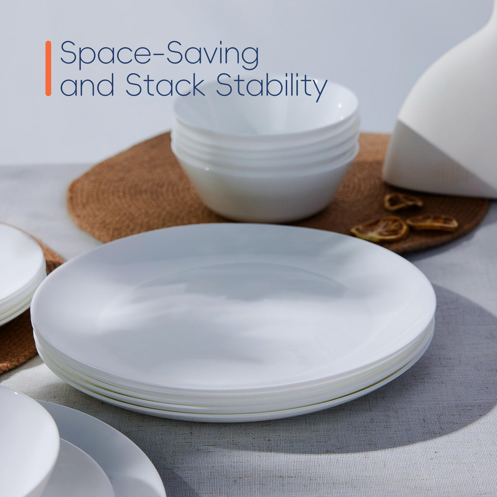 Dinnerware Sets for 4, 12 Piece White Opal Glass Dish Set