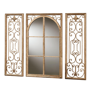 Provence Mirrored Window Wall Art Set of Three, Metallic Antique Gold