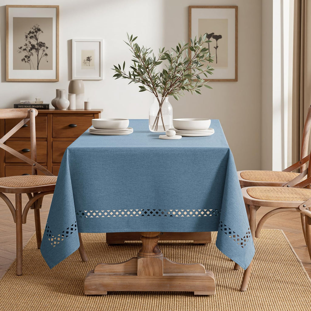 Dusty Blue Rectangle Tablecloth with Decorative Cutouts 52x70 Inch