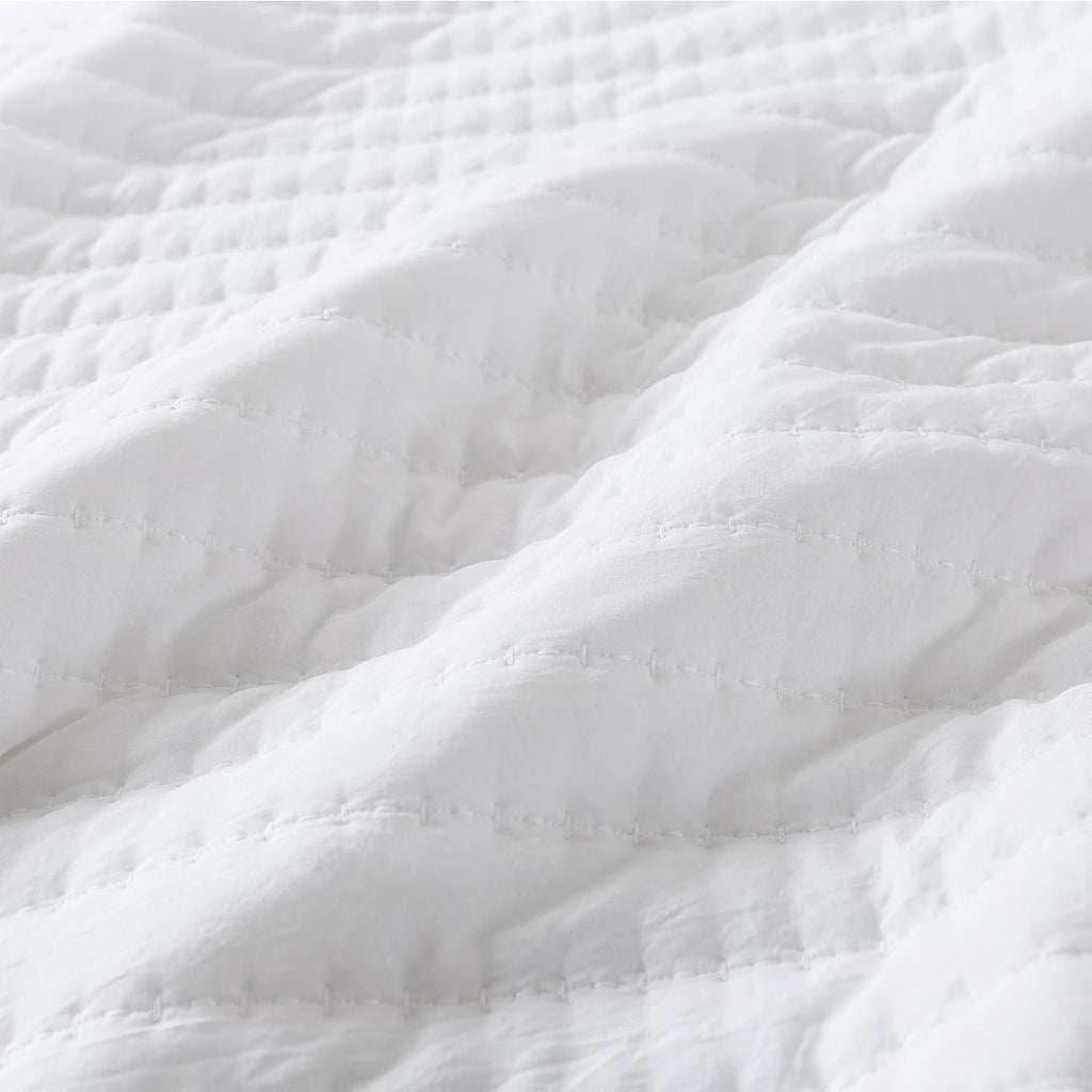 White Quilt Bedding Sets with Pillow Shams, Lightweight Soft Bedspread Coverlet, Quilted Blanket Thin