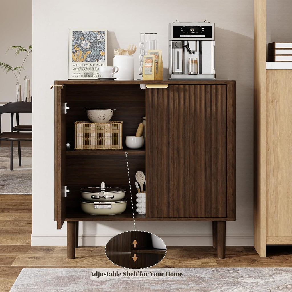 Sideboard Buffet Cabinet with Storage, Modern Fluted Accent Credenza with Doors & Adjustable Shelves