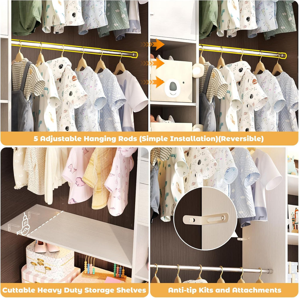 Closet System - 5-8FT Closet Organizer System with Wooden Drawers & Cube Storage Organizer, Up To 96" Closet Systems