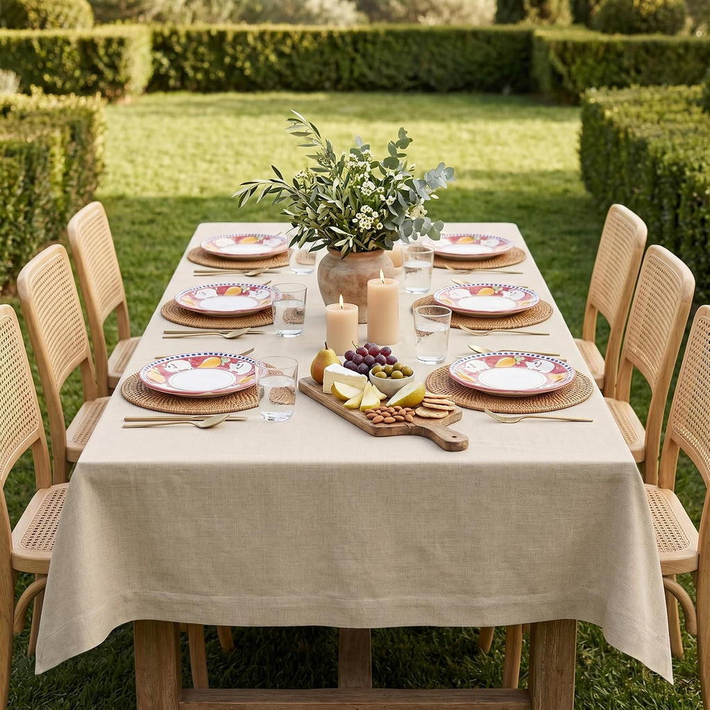 Linen Natural Tablecloth 60 x 108 Inch - 100% Pure Linen Rectangular Tablecloth - Machine Washable T