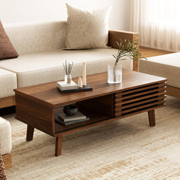 Mid Century Modern Coffee Table, Wood Coffee Table with Storage, Walnut