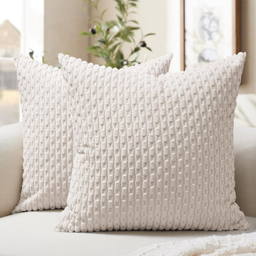 Throw Pillow Covers 18x18 Inch, Set of 2, Soft Corduroy Boho Stripe Decorative Pillow Cover, Couch Fluffy Pillow