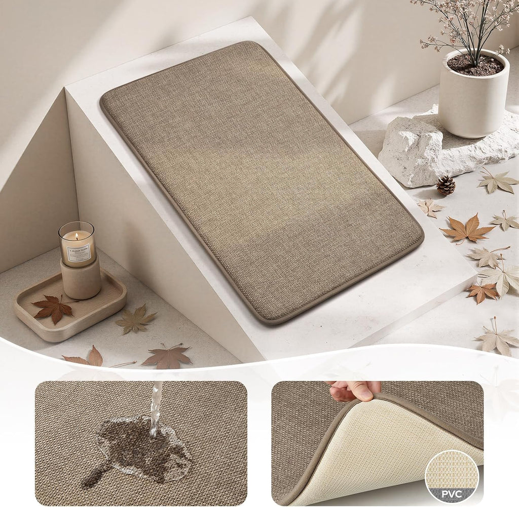 Memory Foam Bathroom Rugs Set 2 Piece, Ultra Absorbent Quick Dry Bath Mats, Linen-Like Boho Bathroom Rug Set for Bath