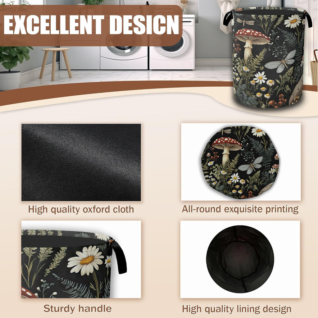 Wild Mushroom Forest Laundry Basket, Laundry Hamper Waterproof Oxford Cloth Tote Collapsible,Clothes Storage Bucket