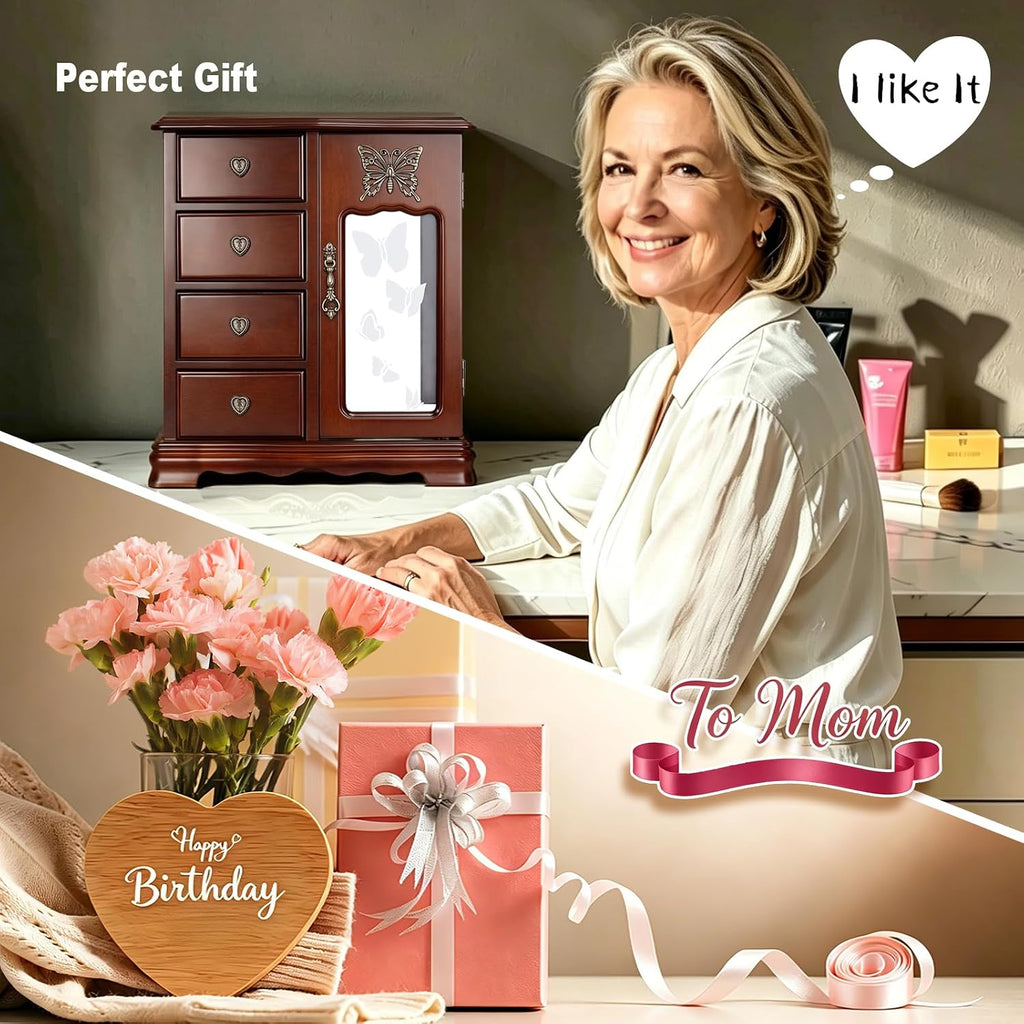 Solid Wood Jewelry Box for Women Brown