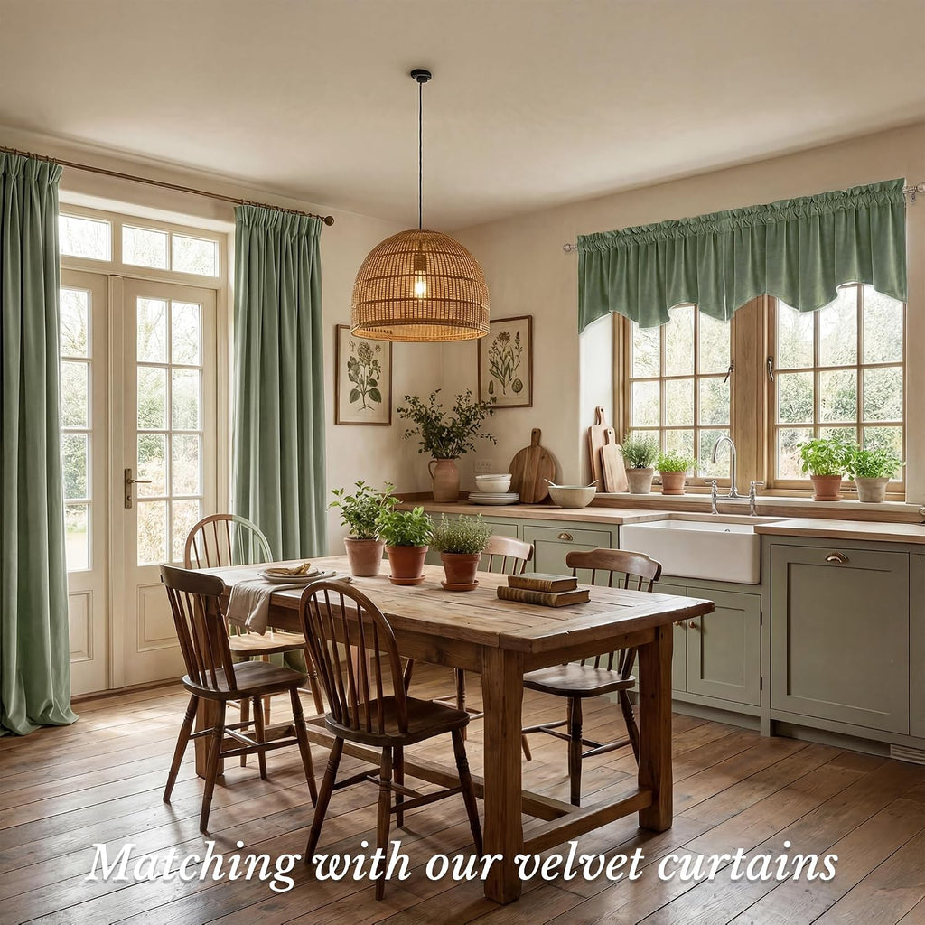 Sage Green Valance for Windows, Soft Wavy Sage Kitchen Curtains, Aesthetic Window Treatment , 52x18 Inch, 1 Panel