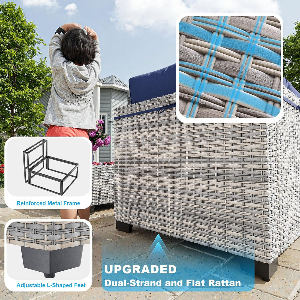 Outdoor PE Wicker Rattan Modular Patio Sectional Sofa Set | 7-Piece: 6 Modular Seats & Coffee Table with Thick