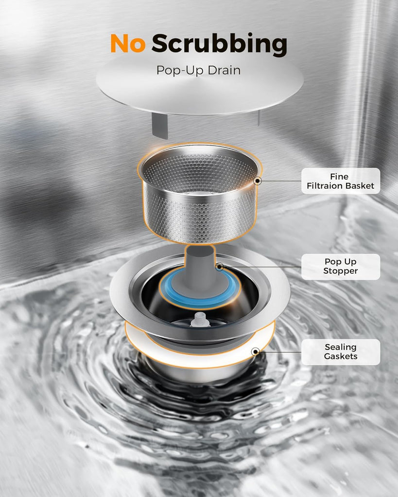 33X22 Drop In Kitchen Sink, 304 Stainless Steel Workstation Sink
