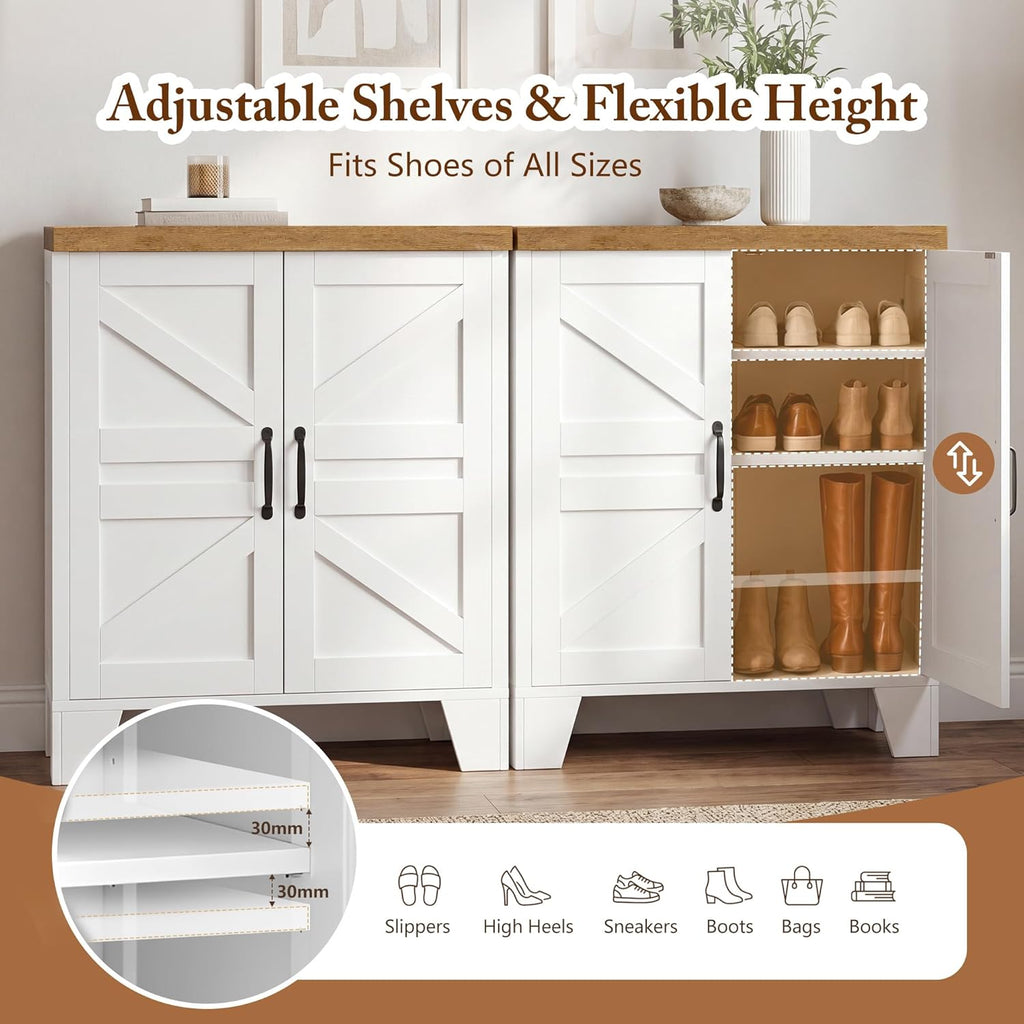 Shoe Cabinet, Modern Farmhouse Entryway Shoe Storage Cabinet with Doors, Adjustable Shelves,Hidden Shoe Storage