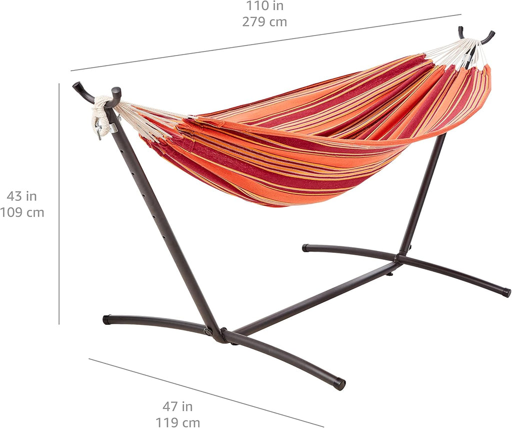 Double Hammock with 9-Foot Space Saving Steel Stand and Carrying Case, 2 Person, 450 lb Capacity, Sunset Orange