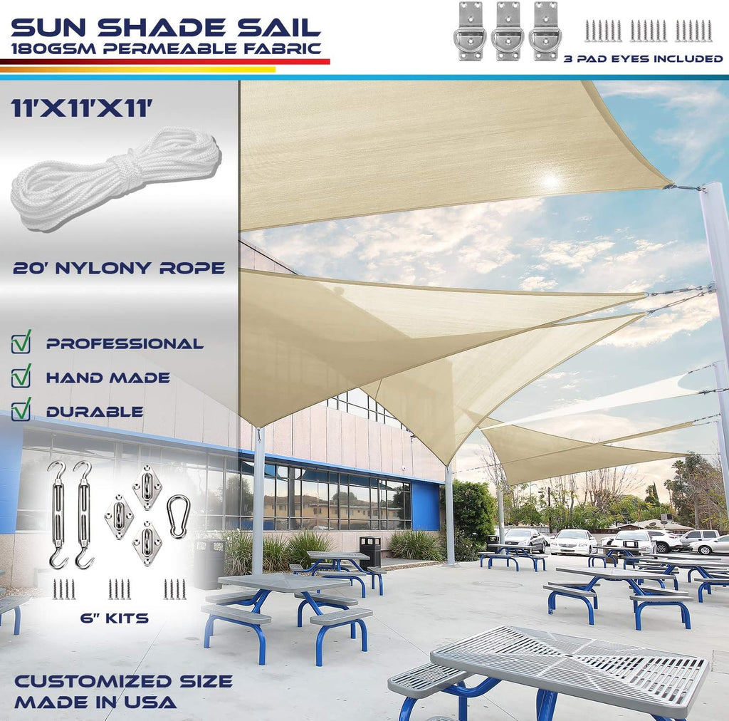 11' x 11' x 11' Sun Shade Sail Equilateral Triangle Outdoor Canopy Cover with Hardware Kit UV Block for Backyard