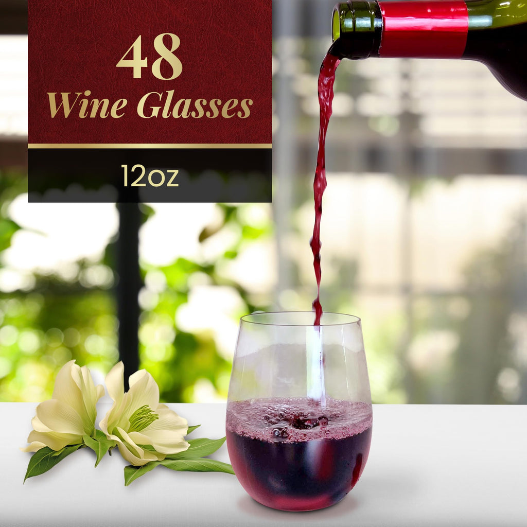 Disposable Wine Glasses (48 Pack, 12oz) | Clear