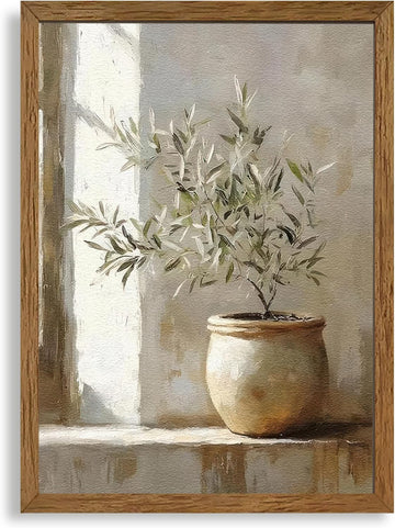 Framed Vintage Olive Botanical Tree Canvas Wall Art, Rustic Farmhouse Wall Decor, Unique Plant Art Prints Bedroom