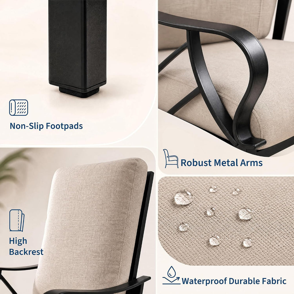 Patio Glider, Outdoor Glider Chair with Removable Cushion, Heavy Duty Metal Frame, Curved Armrest, Porch Rocking