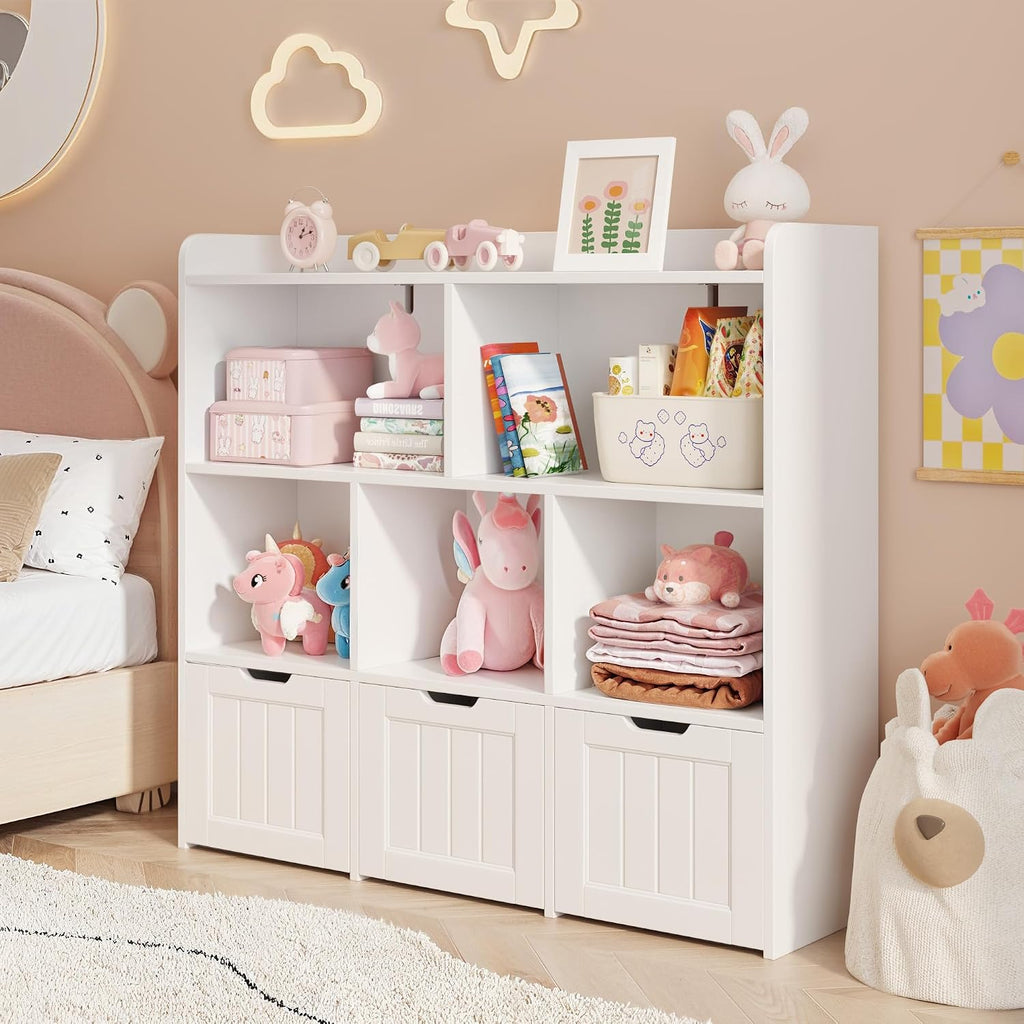 Kids Toy Storage Organizer with 3 Drawers and 6 Shelves, White