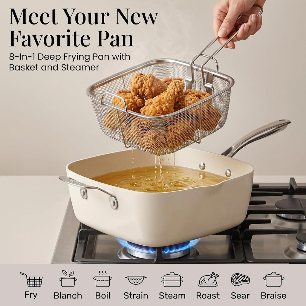 20pcs Pots and Pans Set Non Stick Ceramic Cookware Set with Deep Frying Pan Set & 6pc Knife Set, Made without PFOA