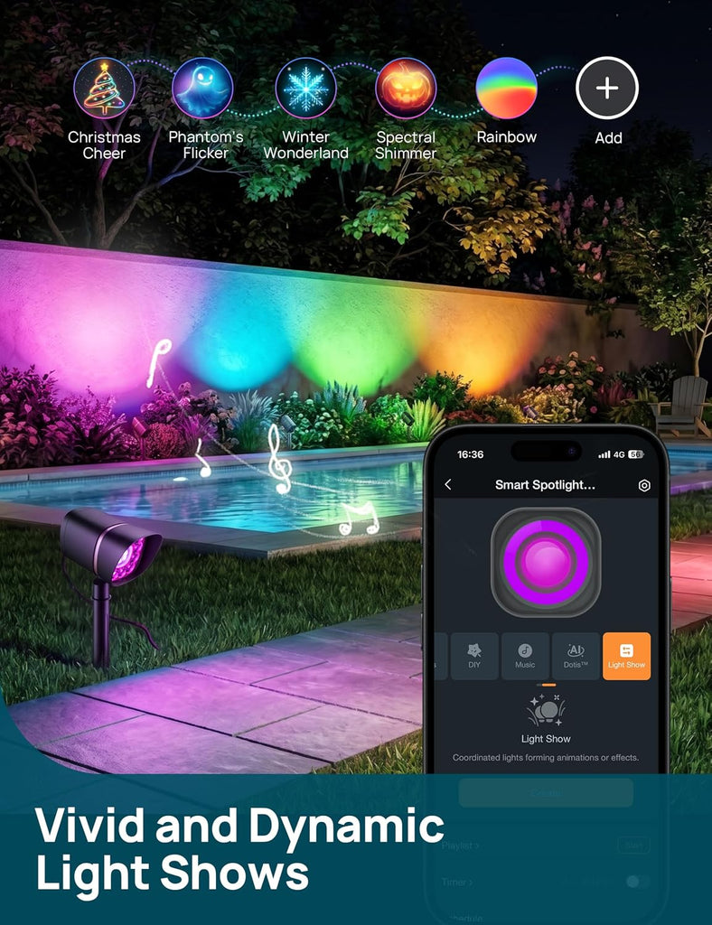 Smart Low Voltage Outdoor Spotlights 12-24V Dual Ring, RGBW, 4 Pack | SL6LV Landscape Lighting, Required Transformer