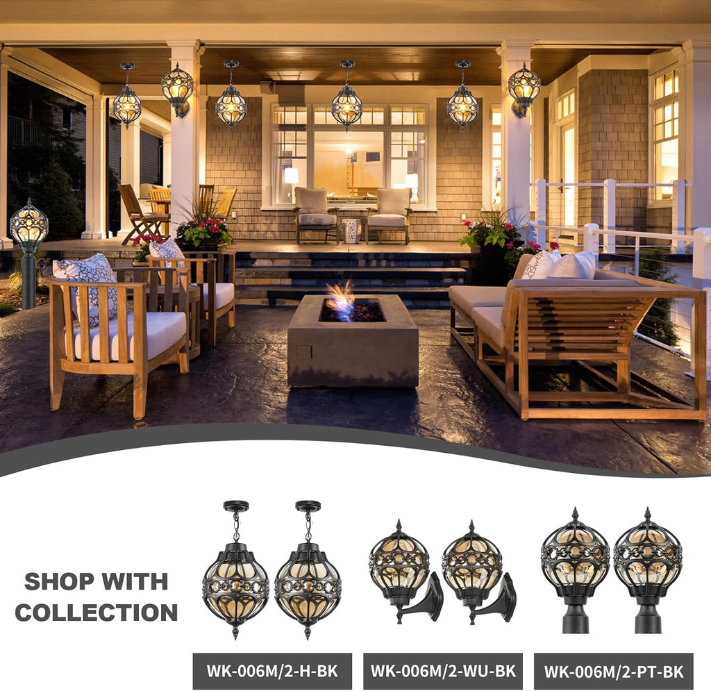Globe Outdoor Pendant Lights for Porch Patio Entryway, Black Aluminum Anti-Rust Hanging Light Fixture