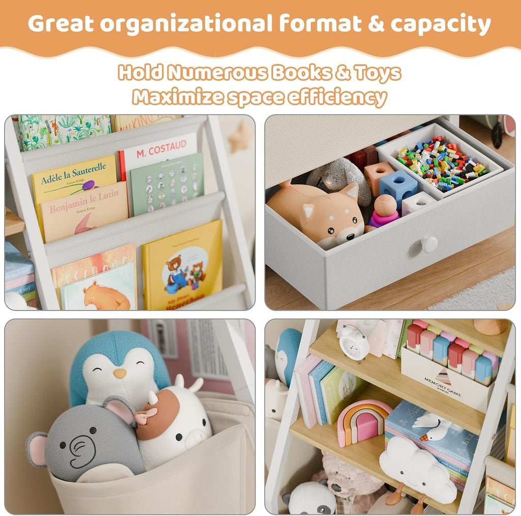 Kids Bookshelf and Toy Storage - Toddler Baby Bookcase | Book Shelf for Kids Rooms, Montessori Toy Organizer