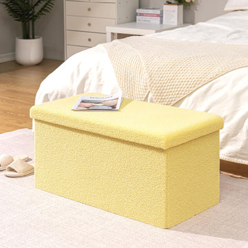 Folding Storage Ottoman Bench, Yellow Boucle Square