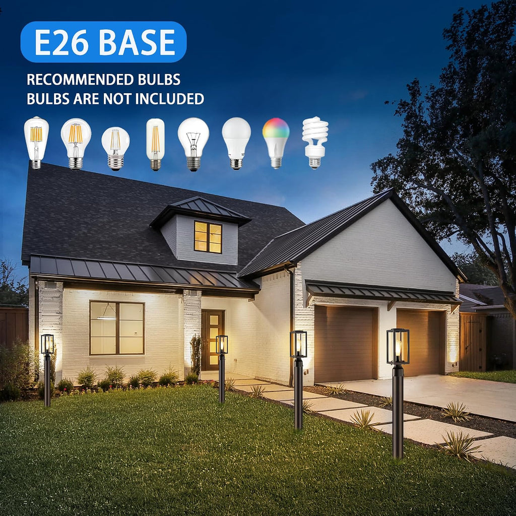 Outdoor Post Lights Lamp Post Light Fixture 2 Pack, Modern Black Exterior Post Lantern Fixture with Tempered Glass
