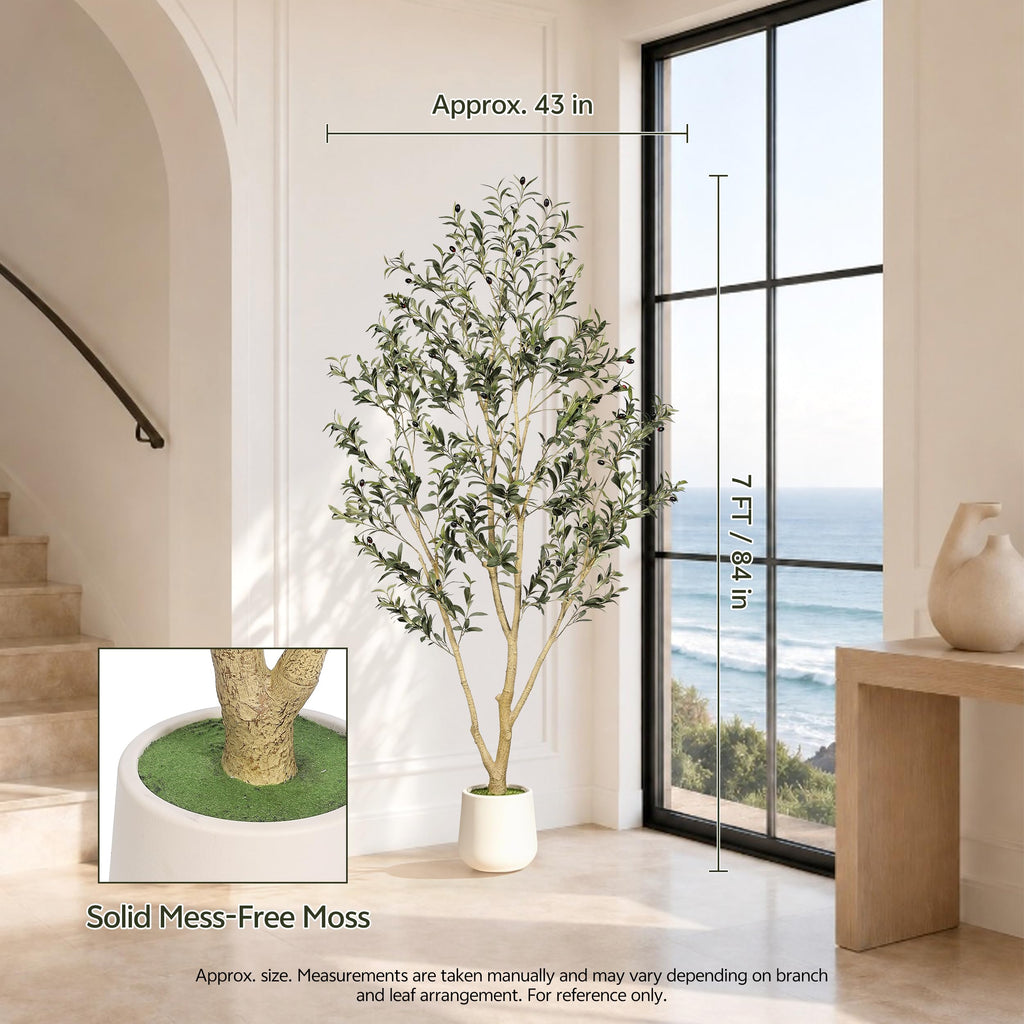 Olive Trees Artificial Indoor 7ft with White Tall Planter
