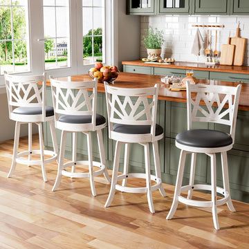 Bar Stools Set of 4, Farmhouse 24" Counter Height Barstools, White