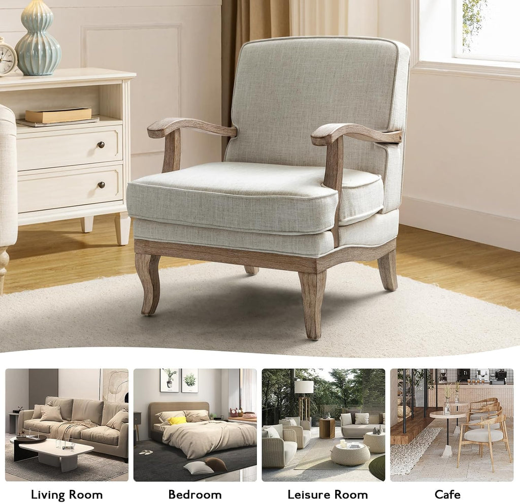 Mid-Century Modern Accent Chair, Upholstered Living Room Lounge Chair, Lounge Armchair with Romantic Stripes & Solid