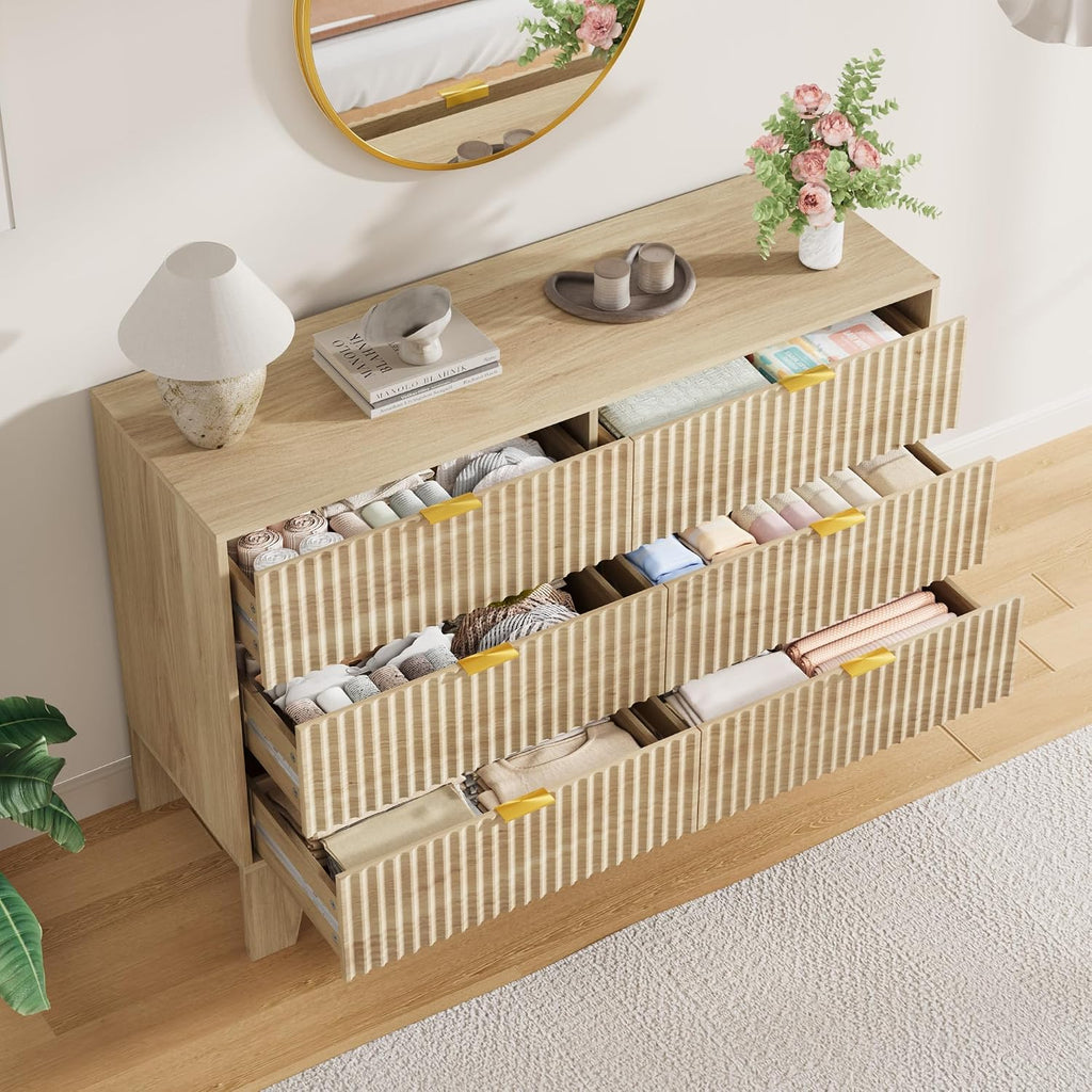 6 Drawer Dresser , Fluted Dresser