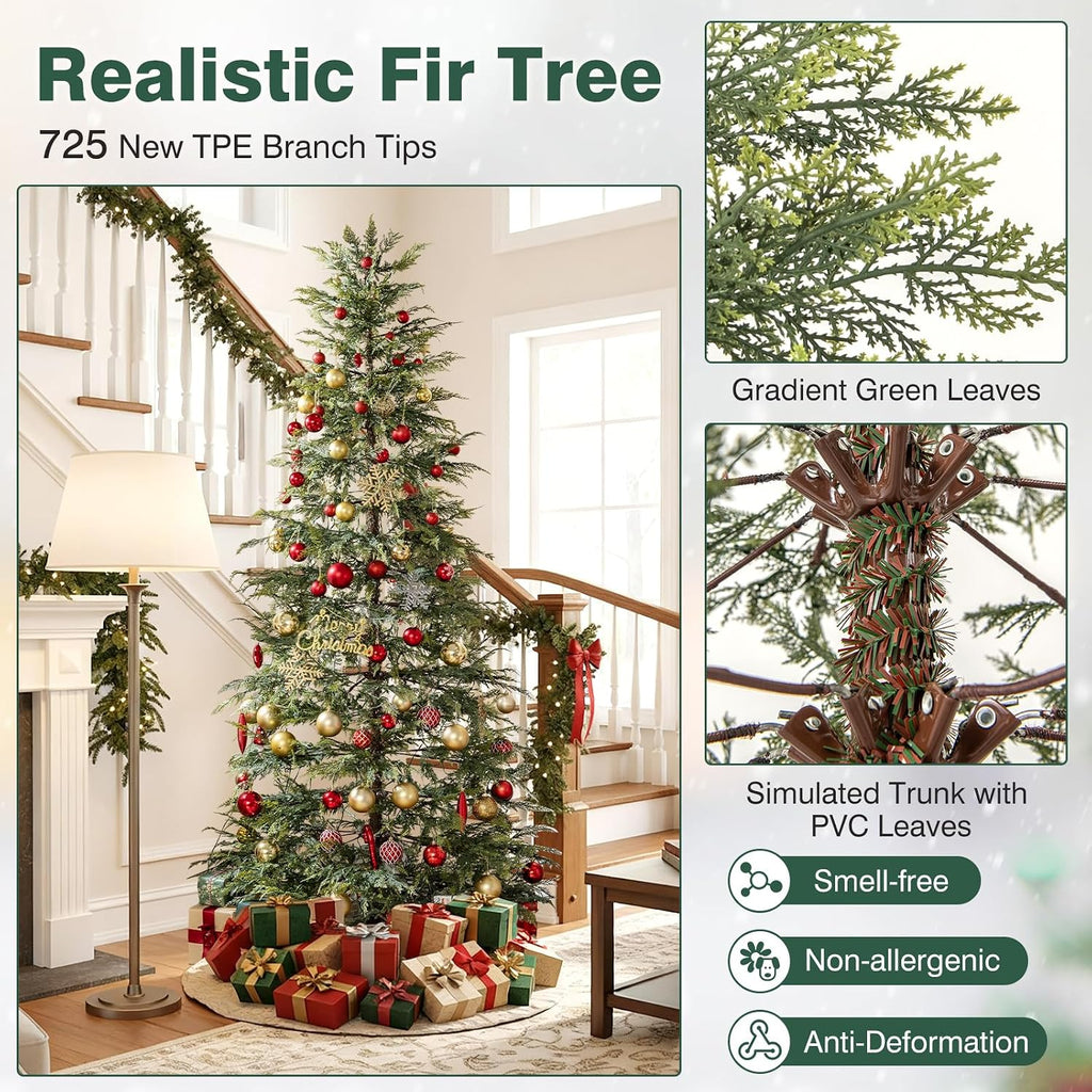 7.5 FT Pre-lit Artificial Christmas Tree Hinged Sparse Xmas Fir Tree with 500 LED Lights, 8 Modes, 725 Branch Tips