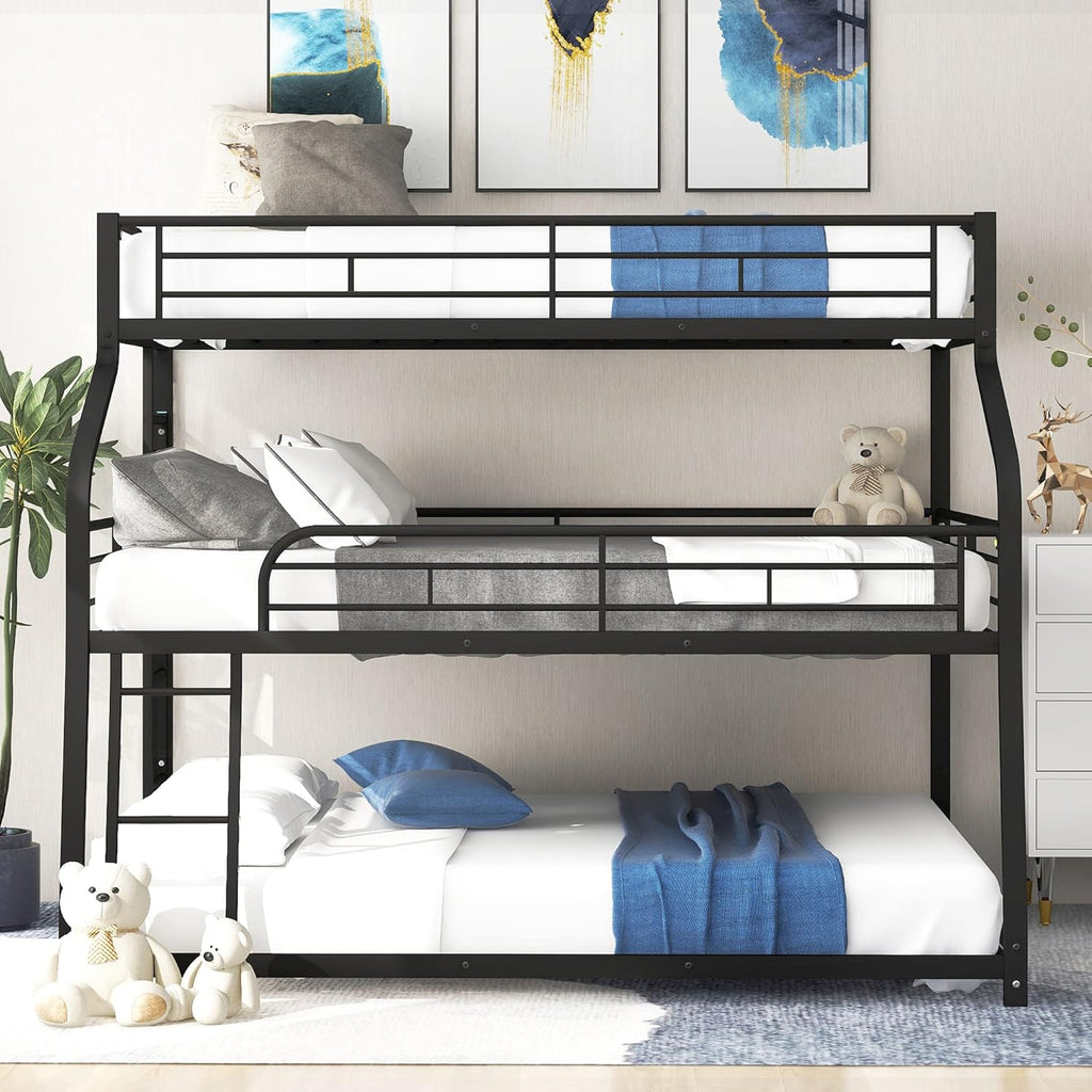 Heavy Duty Triple Bunk Bed for Multiple Kids,Twin XL Over Full XL Over Queen Triple Bunk Bed with Long and Short